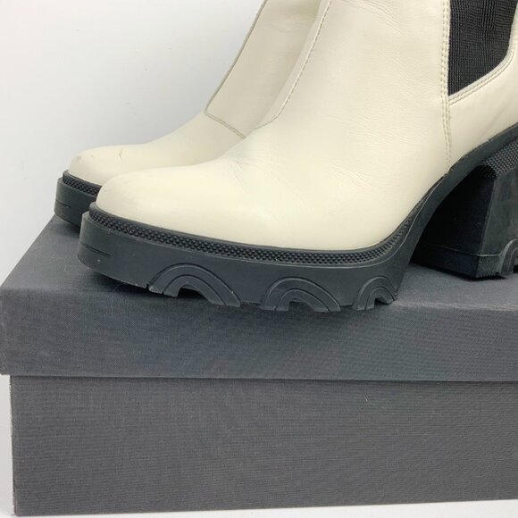 Sorel Brex Platform Block Heel Chelsea Boots Chalk White/ Black Size 9.5 - Picture 5 of 16